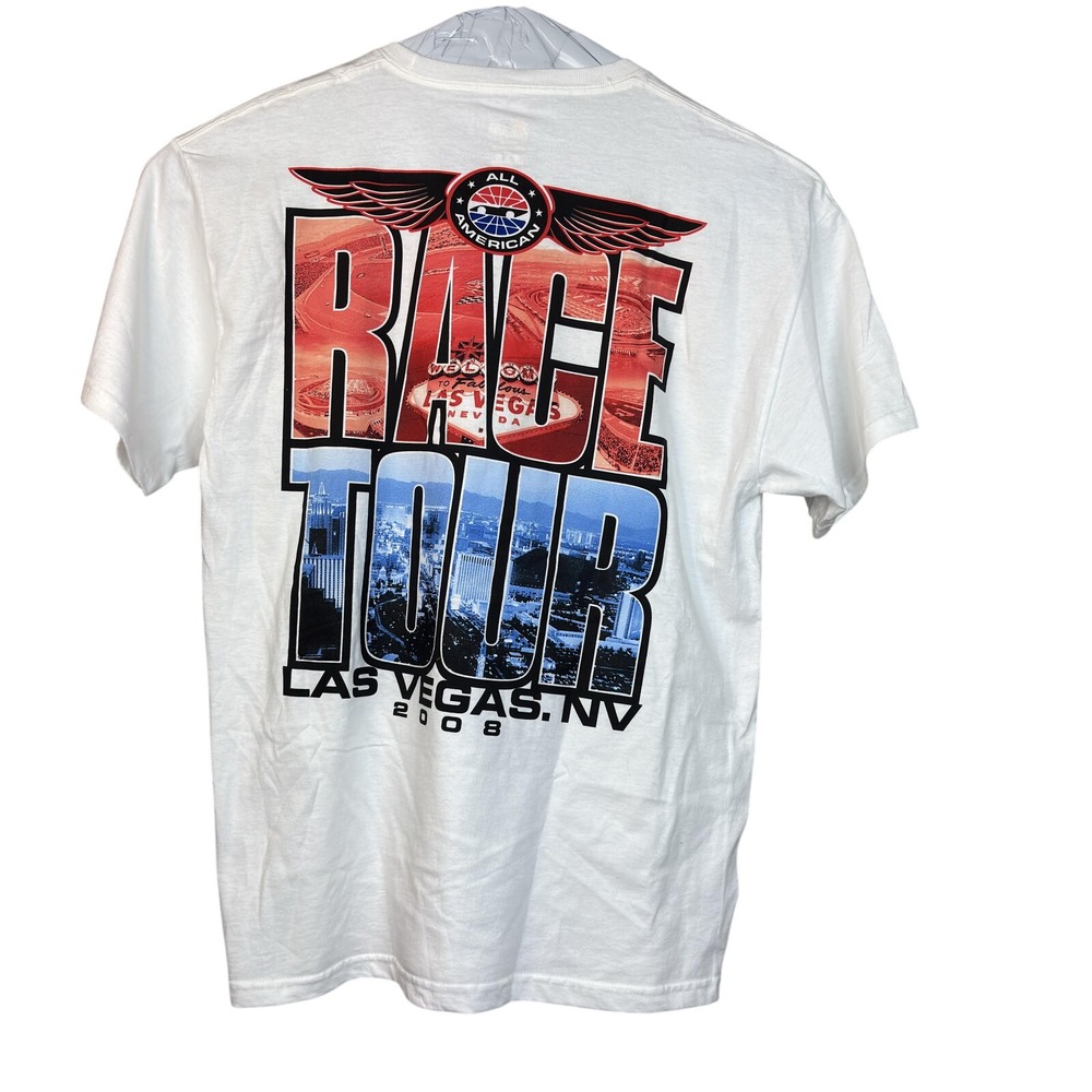 All American Race Tour Shirt Mens Large White Las Vegas 2008 NASCAR Tee